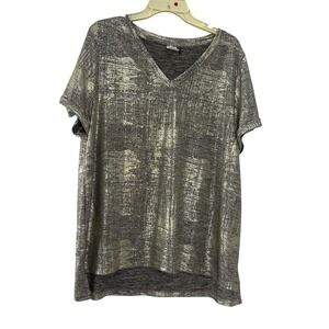 Anthropologie Akemi & Kin Metallic Foil  High-lo Tee Size XL